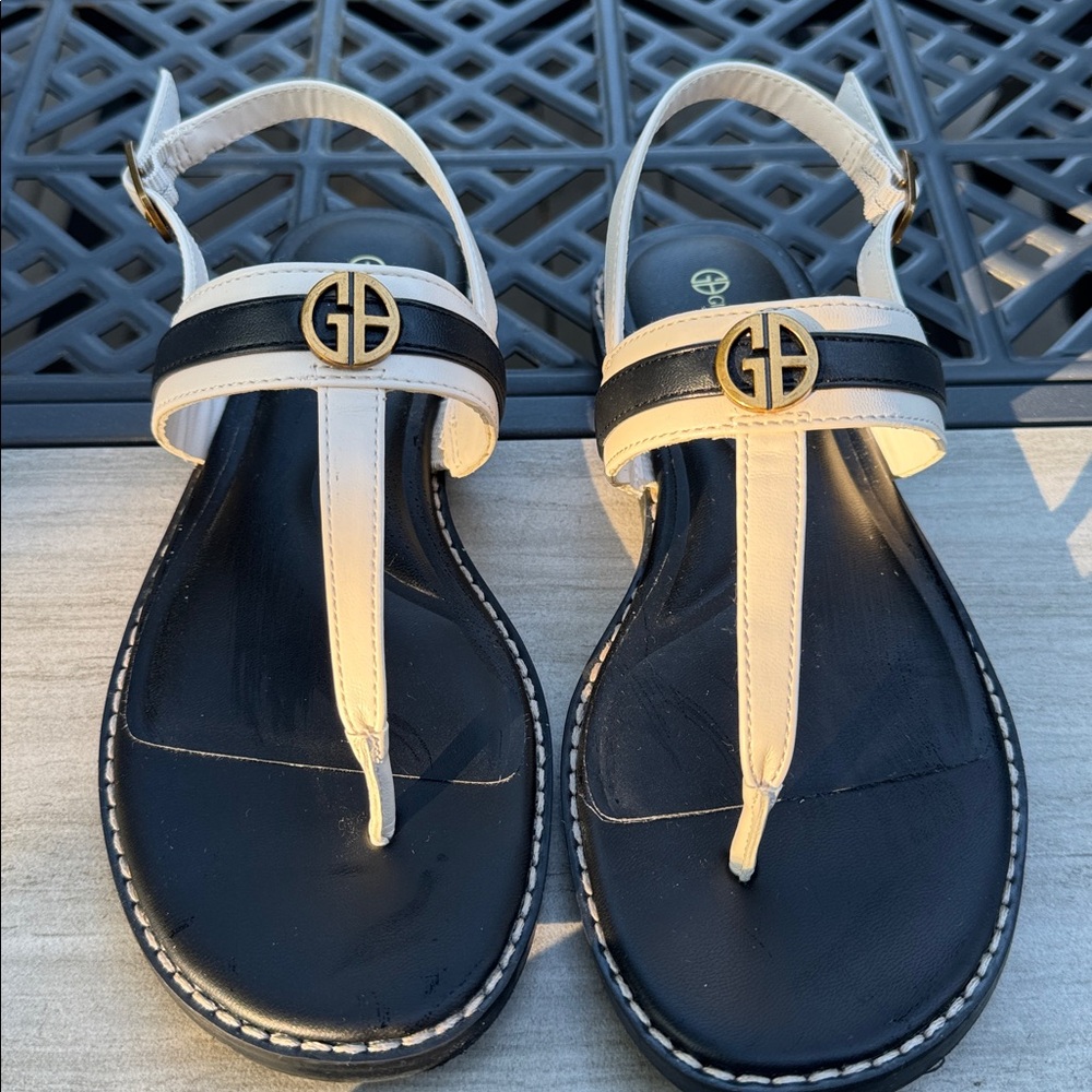 Gianni Bernini Black and Cream Sandals with Gold Logo